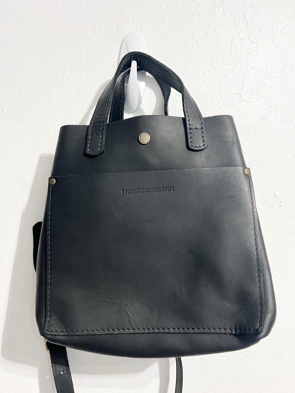 Portland Leather Goods Mini Tote Bag Purse Black Leather Crossbody